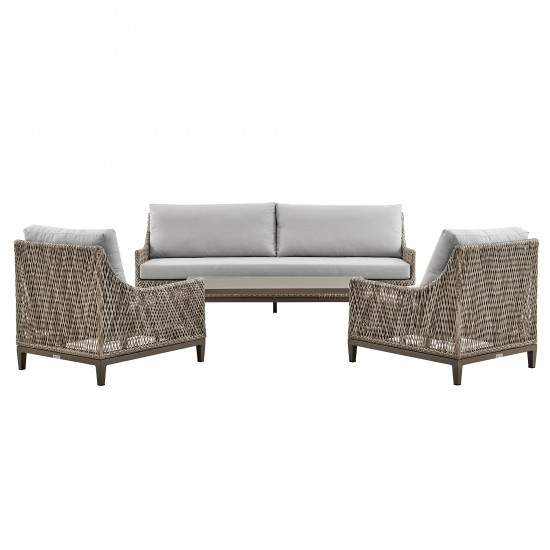 Silvana 4 Piece Outdoor Gray Fabric and Wicker Conversation Set