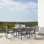 Royal 7 Piece Black Aluminum and Teak Outdoor Dining Set with Dark Gray Fabric