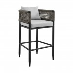 Felicia Patio Counter Height Bar Stool in Aluminum with Grey Rope and Cushions