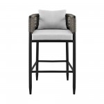 Felicia Patio Counter Height Bar Stool in Aluminum with Grey Rope and Cushions