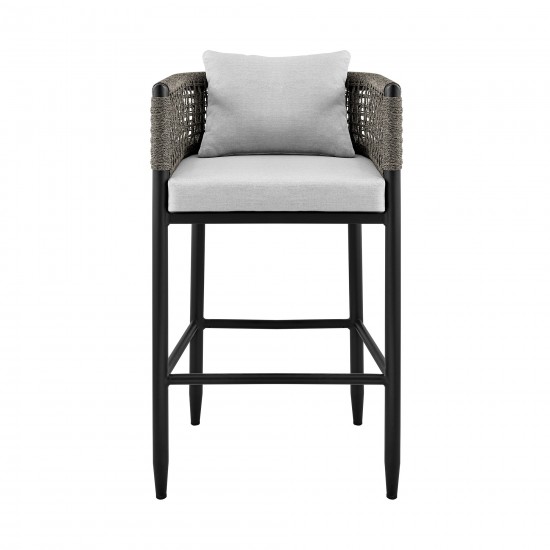 Felicia Patio Counter Height Bar Stool in Aluminum with Grey Rope and Cushions