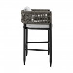 Felicia Patio Counter Height Bar Stool in Aluminum with Grey Rope and Cushions