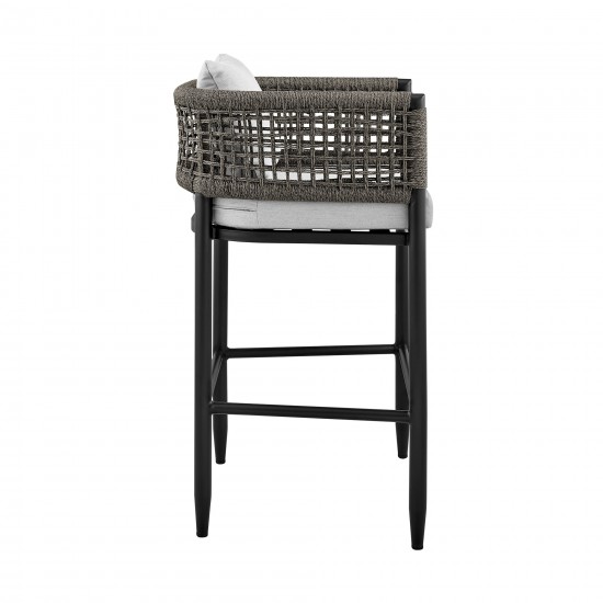 Felicia Patio Counter Height Bar Stool in Aluminum with Grey Rope and Cushions