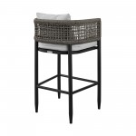 Felicia Patio Counter Height Bar Stool in Aluminum with Grey Rope and Cushions