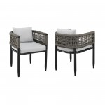 Felicia Patio Dining Chair in Aluminum with Grey Rope and Cushions - Set of 2