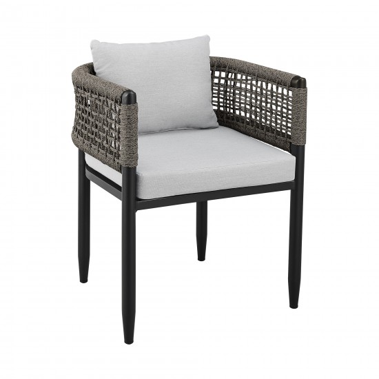 Felicia Patio Dining Chair in Aluminum with Grey Rope and Cushions - Set of 2