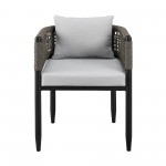 Felicia Patio Dining Chair in Aluminum with Grey Rope and Cushions - Set of 2