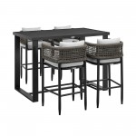 Felicia Patio 5-Piece Bar Table Set in Aluminum with Grey Rope and Cushions