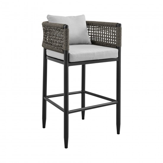 Felicia Patio 5-Piece Bar Table Set in Aluminum with Grey Rope and Cushions