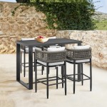 Felicia Patio 5-Piece Bar Table Set in Aluminum with Grey Rope and Cushions