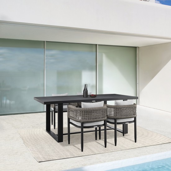 Felicia Patio 5-Piece Dining Table Set in Aluminum with Grey Rope and Cushions