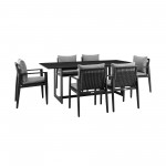 Grand Outdoor Patio 7-Piece Dining Table Set in Aluminum with Grey Cushions