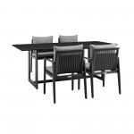 Grand Outdoor Patio 5-Piece Dining Table Set in Aluminum with Grey Cushions