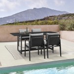 Grand Outdoor Patio 5-Piece Dining Table Set in Aluminum with Grey Cushions