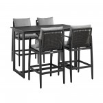 Grand Outdoor Patio 5-Piece Bar Table Set in Aluminum with Grey Cushions