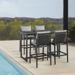 Grand Outdoor Patio 5-Piece Bar Table Set in Aluminum with Grey Cushions