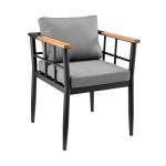 Beowulf Patio 5-Piece Dining Table Set in Aluminum and Teak with Grey Cushions