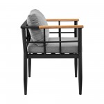 Beowulf Patio 5-Piece Dining Table Set in Aluminum and Teak with Grey Cushions