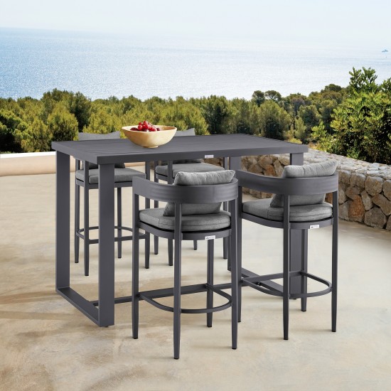 Argiope Outdoor Patio 5-Piece Bar Table Set in Aluminum with Grey Cushions