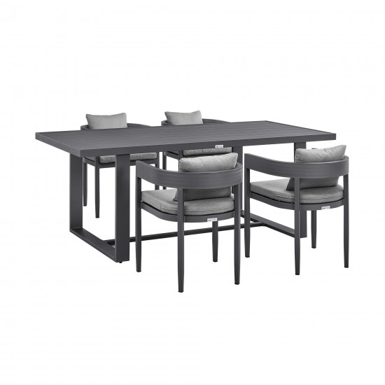 Argiope Outdoor Patio 5-Piece Dining Table Set in Aluminum with Grey Cushions