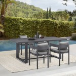 Argiope Outdoor Patio 5-Piece Dining Table Set in Aluminum with Grey Cushions