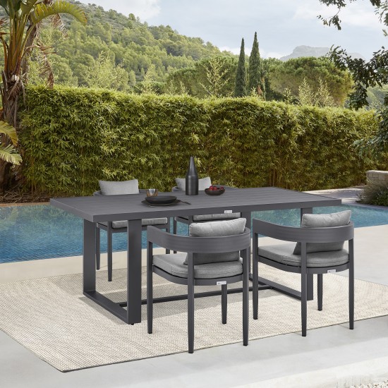 Argiope Outdoor Patio 5-Piece Dining Table Set in Aluminum with Grey Cushions