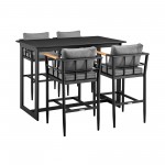 Wiglaf Outdoor Patio 5-Piece Bar Table Set in Aluminum with Grey Cushions