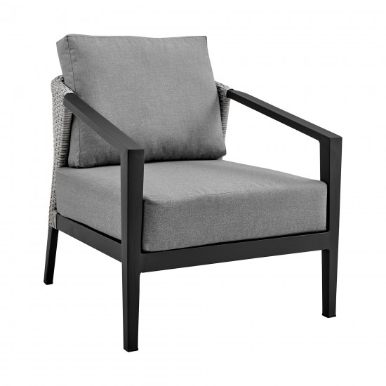 Aileen Patio 4-Piece Lounge Set in Aluminum and Wicker with Grey Cushions