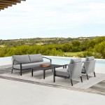 Aileen Patio 4-Piece Lounge Set in Aluminum and Wicker with Grey Cushions