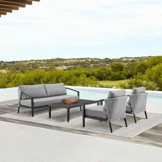 Aileen Patio 4-Piece Lounge Set in Aluminum and Wicker with Grey Cushions