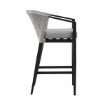 Aileen Patio Counter Height Bar Stool in Aluminum and Wicker with Grey Cushions