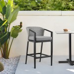 Aileen Patio Counter Height Bar Stool in Aluminum and Wicker with Grey Cushions