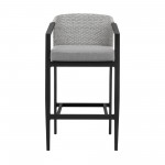 Aileen Outdoor Patio Bar Stool in Aluminum and Wicker with Grey Cushions