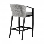 Aileen Outdoor Patio Bar Stool in Aluminum and Wicker with Grey Cushions