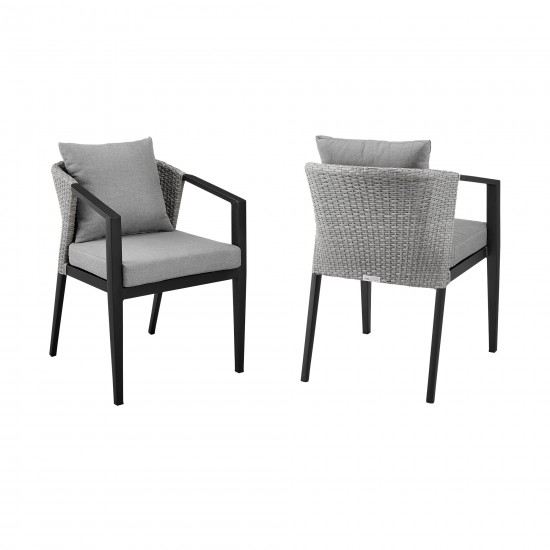 Aileen Patio Dining Chairs in Aluminum and Wicker with Grey Cushions - Set of 2