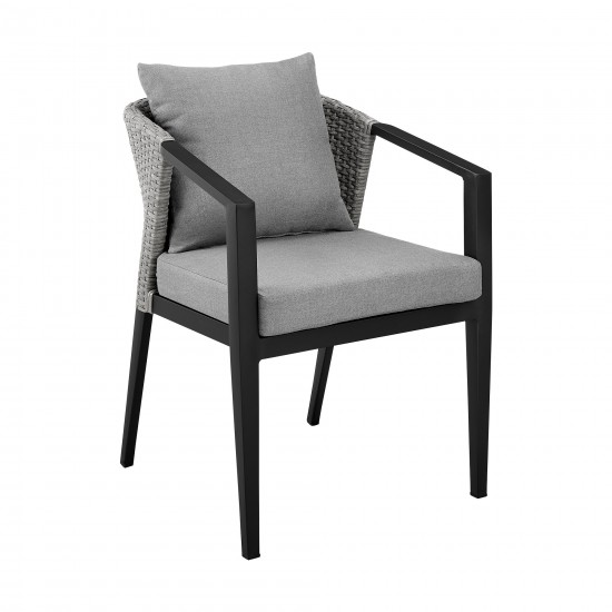 Aileen Patio Dining Chairs in Aluminum and Wicker with Grey Cushions - Set of 2