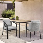 Aileen Patio Dining Chairs in Aluminum and Wicker with Grey Cushions - Set of 2