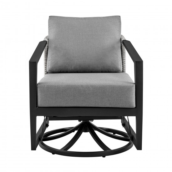 Aileen Outdoor Patio Swivel Lounge Chair in Aluminum with Grey Cushions