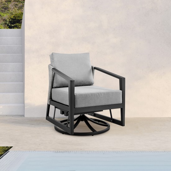 Aileen Outdoor Patio Swivel Lounge Chair in Aluminum with Grey Cushions