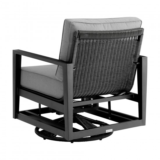 Grand 3 Piece Black Aluminum Outdoor Seating Set with Dark Gray Cushions