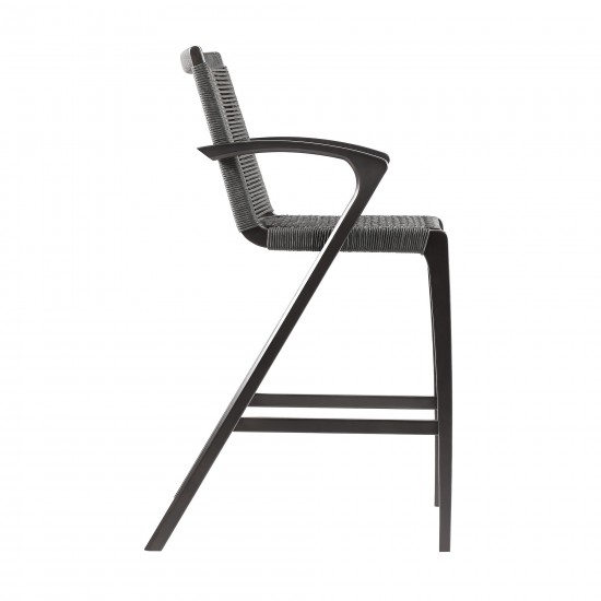Nabila Dark Eucalyptus Wood and Grey Rope Counter and Bar height Stool