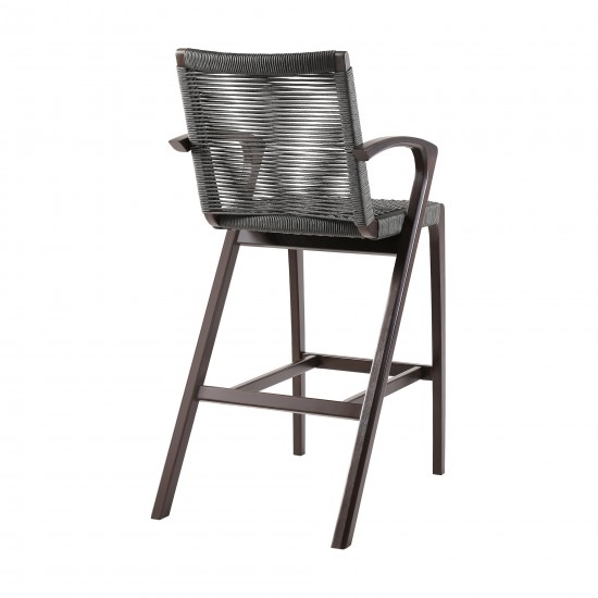 Nabila Dark Eucalyptus Wood and Grey Rope Counter and Bar height Stool