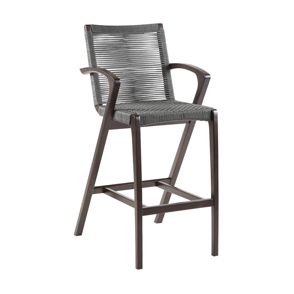 Nabila Dark Eucalyptus Wood and Grey Rope Counter and Bar Stool