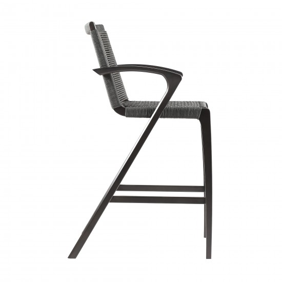 Nabila Dark Eucalyptus Wood and Grey Rope Counter and Bar Stool