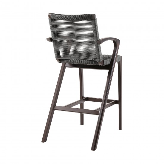 Nabila Dark Eucalyptus Wood and Grey Rope Counter and Bar Stool