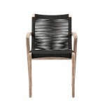 Nabila Outdoor Light Eucalyptus Wood and Charcoal Rope Dining Chairs - Set of 2