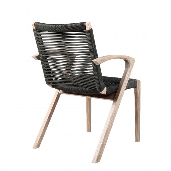 Nabila Outdoor Light Eucalyptus Wood and Charcoal Rope Dining Chairs - Set of 2