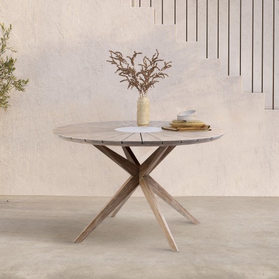 Sachi Outdoor Light Eucalyptus Wood and Concrete Round Dining Table