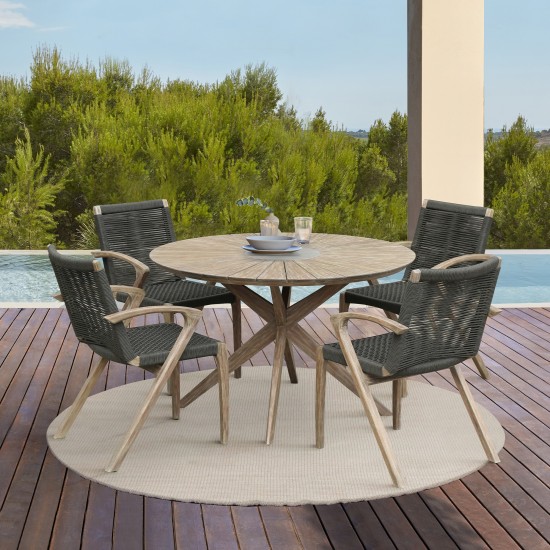 Sachi and Nabila Outdoor 5 Piece Light Eucalyptus and Concrete Dining Set