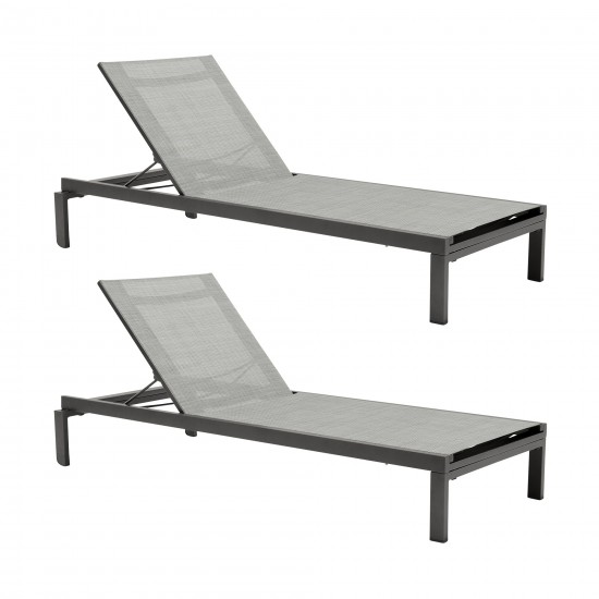 Solana Outdoor Dark Grey Aluminum Stacking Chaise Lounge Chair Set of 2